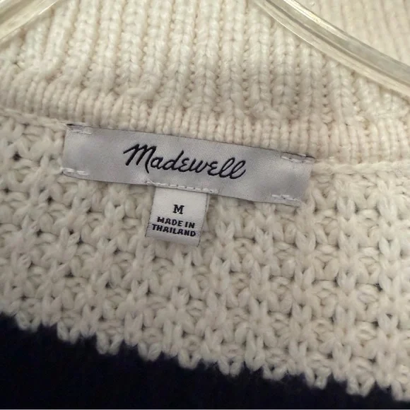 Madewell Antique Cream Striped Waffle-Knit Henley Sweater Size M Relaxed Fit - Picture 12 of 16